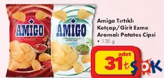 AMİGO TIRTIKLI KETÇAP/GİRİT EZME AROMALI PATATES CİPSİ 135 G AMİGO TIRTIKLI KETÇAP/GİRİT EZME AROMALI PATATES CİPSİ 135 G